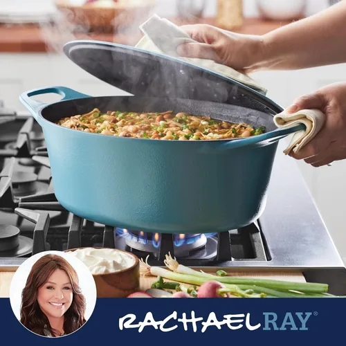 Miniatura 7 de Rachael Ray NITRO - Horno holandés de hierro fundido, 6.5 cuartos de galón, azul agave