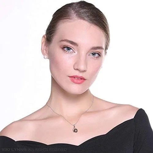 Miniatura 4 de Collar con colgante de perlas negras cultivadas en Tahití de 9-10mm con plata esterlina redonda para regalos de aniversario para mujer - VIKI LYNN
