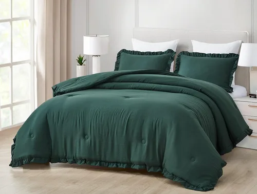 Miniatura 12 de Chezmoi Collection Nora - Juego de edredón negro tamaño King de 3 piezas, esponjoso, suave, lavado a la piedra, con volantes, ropa de cama Shabby