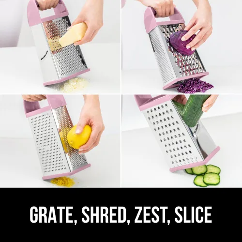Miniatura 3 de GORILLA GRIP Rallador de queso de 4 lados 100% libre de BPA con contenedor, ralladores de caja XL de acero inoxidable, triturador de parmesano, Rosa