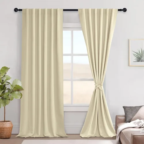 Miniatura 124 de Hiasan Cortinas opacas negras para dormitorio, cortinas opacas cortas de 45 pulgadas de largo, con aislamiento térmico, bolsillo para barra