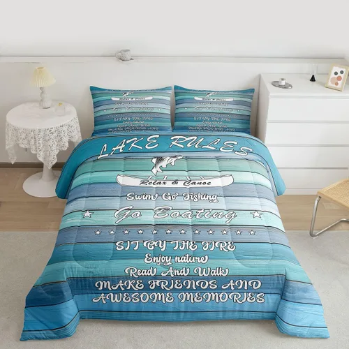 Miniatura 2 de Erosebridal Juego de edredón de reglas del lago, juego de ropa de cama tamaño matrimonial, edredón rústico para niños y niños, decoración de cabaña