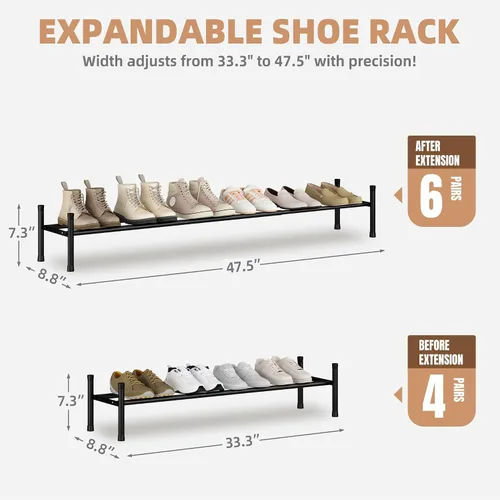 Miniatura 2 de STORAGE MANIAC Zapatero largo expandible, estante de zapatos de metal ancho apilable de 6 pares, estante ajustable para zapatos, organizador