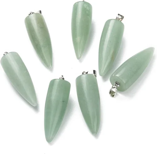Miniatura 10 de Colgantes de piedras preciosas naturales en forma de bala, hallazgos de latón de platino, colgantes de chakras puntiagudos, encanto de piedra