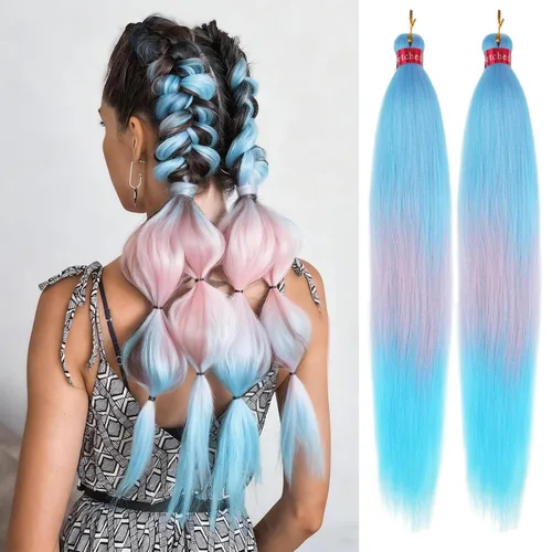 Miniatura 10 de Cabello trenzado negro preestirado, 2 paquetes de extensiones de cabello de trenzas de caja de 26 pulgadas, pelo sintético preestirado trenzado