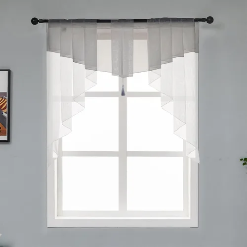 Miniatura 10 de PearAge Cortinas traslúcidas con cenefa para sala de estar, cenefa para ventanas de granja, cortinas festoneadas a medida con bolsillo para barra