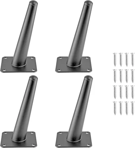 4 patas de muebles de 6 pulgadas, patas de metal cónicas oblicuas, color negro mate, pies de muebles de estilo de mediados de siglo para sofá,
