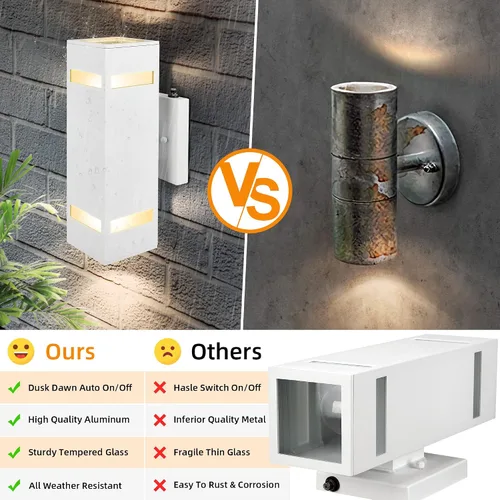 Miniatura 4 de Luces de pared para exteriores con sensor de anochecer a amanecer, paquete de 2, de aluminio, moderno, impermeable, cilíndrico, cuadrado, farol