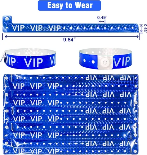 Miniatura 3 de Ouchan Pulseras holográficas de plástico VIP, color azul, paquete de 100 pulseras de vinilo para eventos y fiestas Holográfico Vip Azul