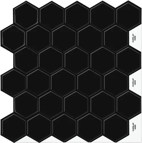 Azulejos hexagonales negros para despegar y pegar, 12 x 12 pulgadas, adhesivo 3D autoadhesivo para pared de cocina y baño (10 hojas)