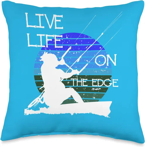 Kitesurf Gifts and Surf Lover Tees by taiche Vintage Sunset Retro Sunrise White Kitesurfer Silhouette 5 Throw Pillow, 16x16, Multicolor