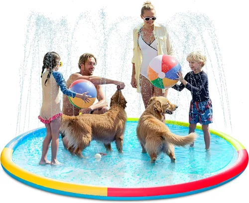 Miniatura 11 de SLOOSH Tapete antideslizante de 60 pulgadas para salpicaduras, juguetes de agua para exteriores, tapete de juego para niños y perros, regadera Azul