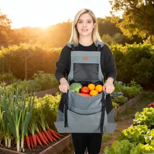 Miniatura 8 de Delantal de cosecha de jardín, delantal de jardinería con bolsillo inferior de liberación para mujeres y hombres, regalo de jardinería
