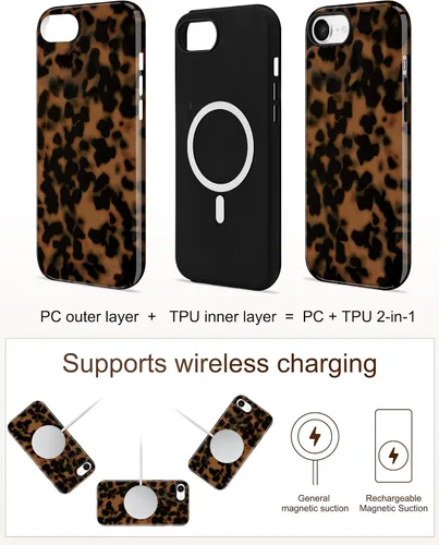 Miniatura 4 de Jusy Compatible con MagSafe Brown Tortoise Shell Print Phone Case para iPhone 7/8/SE, funda protectora magnética de lujo de TPU suave