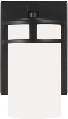 Generation Lighting 4121601-112 Robie - Lámpara de pared cilíndrica de vidrio blanco y grabado, 1 luz de 75 vatios, 8 pulgadas de alto x 5 pulgadas