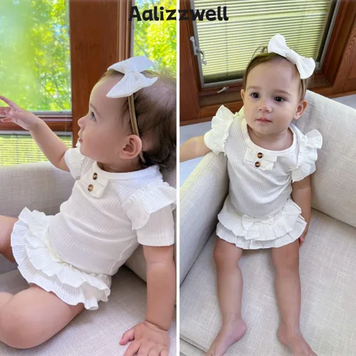 Miniatura 31 de Aalizzwell Body de manga corta para bebé niña con pantalones cortos acanalados