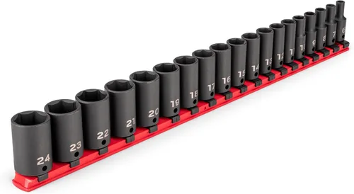 Miniatura 16 de TEKTON Juego de dados de impacto de 6 puntos profundos de 3/8 pulgadas con riel, 19 piezas (0.236-0.945 in) SID91107