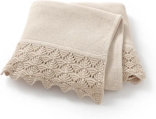 Hadetoto Manta de bebé de 31 x 40 pulgadas, manta de punto de algodón suave para niños recién nacidos, cuna, guardería (beige)