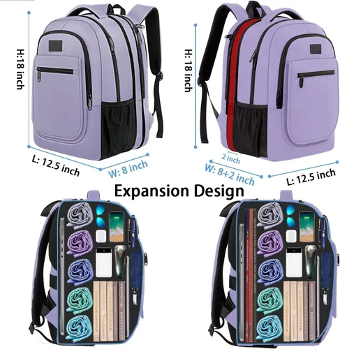 Miniatura 3 de Mochila para la escuela, mochila universitaria expandible de 15.6 pulgadas para niños y niñas, mochila de viaje antirrobo con puerto de carga USB