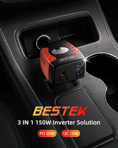 Miniatura 2 de BESTEK Inversor de corriente de 150 W, convertidor de voltaje de 12 V a 110 V, cargador de coche, adaptador de corriente con puertos de carga USB