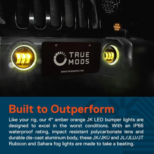 Miniatura 2 de TRUE MODS Luces antiniebla LED de 4 pulgadas 60W color ámbar de repuesto para parachoques delantero de plástico de Jeep Wrangler JK JKU 2007-2018