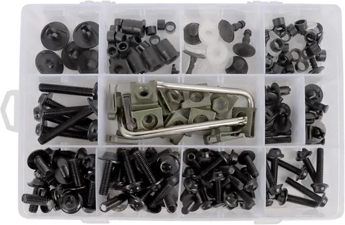 BAIONE Juego de 195 pernos de carenado de acero inoxidable M5 M6 para motocicleta, tornillos de parabrisas de carenado, sujetadores universales