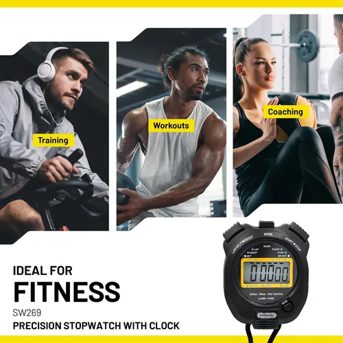 Miniatura 8 de General Tools Temporizador deportivo SW269, cronómetro con reloj, negro