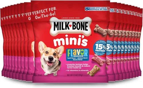 Milk-Bone Mini's Flavor Snacks - Golosinas para perros, 2.5 onzas (paquete de 20), perfectos para paseos, tamaño de viaje, recuerdos de fiesta