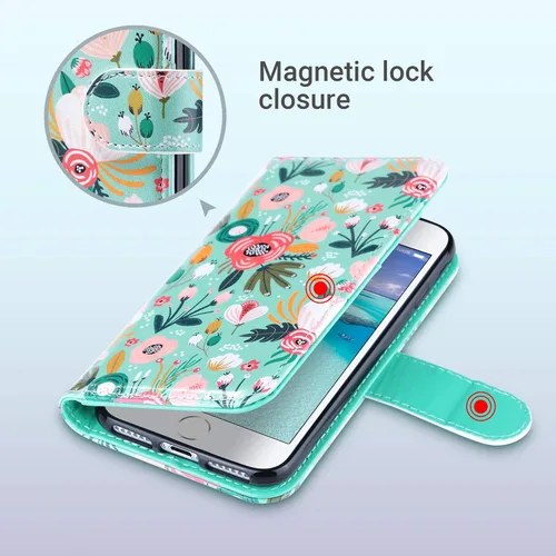 Miniatura 3 de ULAK - Funda tipo cartera para iPhone SE 3 (2022)/SE (2020)/8/7, con tarjetero, funda tipo cartera de piel sintética floral premium con soporte