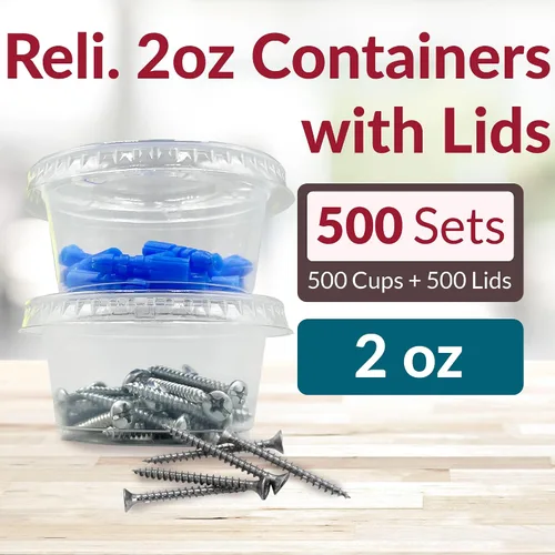 Miniatura 2 de Reli. Recipientes pequeños de 2 onzas con tapas (500 juegos) Vasos de gelatina con tapas Recipiente de plástico transparente para condimentos