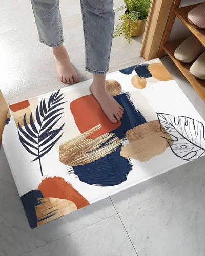 Miniatura 8 de Alfombra de baño abstracta de mediados de siglo, alfombra de área moderna estética terracota, absorbente, antideslizante, alfombra de baño bohemia