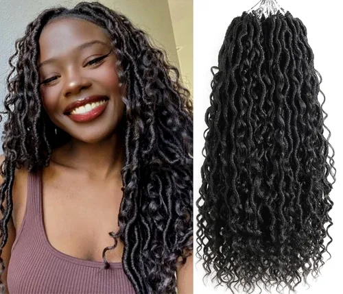 Miniatura 29 de Copper Goddess Faux Locs Cabello de Ganchillo con Puntas Rizadas, 7 Paquetes de 14 Pulgadas Boho Goddess Locs Cabello de Ganchillo, Cabello