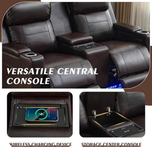 Miniatura 9 de Sofá biplaza reclinable eléctrico con consola, sofá biplaza reclinable de doble motor con reposacabezas eléctrico/carga inalámbrica/luz