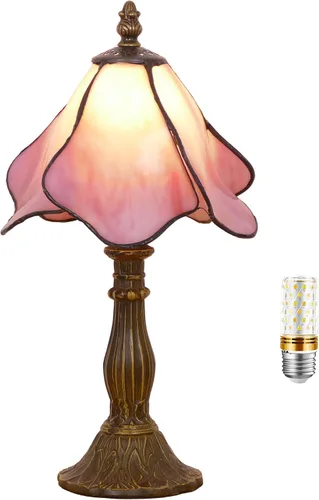 Miniatura 10 de Lámpara Tiffany Pequeña Mini Lámpara de Mesa de Vidrio Teñido Lámpara de Acento de Mesita de Noche Memoria Simpatía 8X14.5 Pulgadas (Azul)