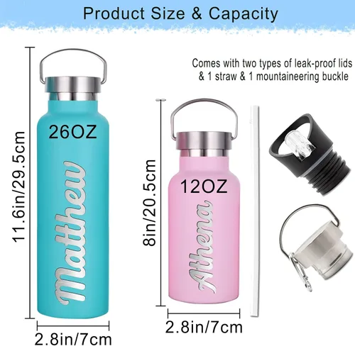 Miniatura 6 de Botellas de agua personalizadas con tapa de popote de 12/26 onzas con nombre grabado, logotipo, botella aislada personalizada, botellas de agua