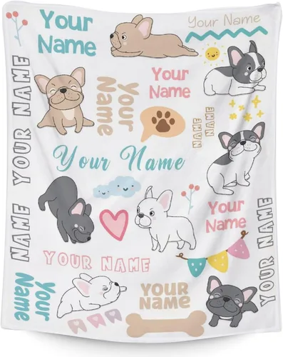 Miniatura 7 de Regalos de bulldog francés para niños, 30 x 40 pulgadas, mantas de bulldog francés tamaño regazo, mantas suaves y peludas con temática de perros