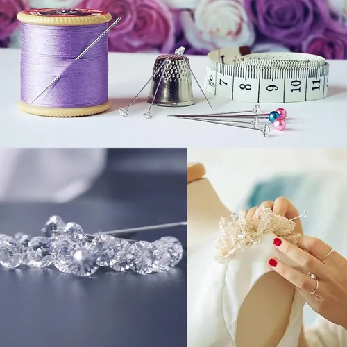 Miniatura 5 de 300 alfileres de ramillete transparente de 1.5 pulgadas con cabezas de cristal, diamantes de imitación, alfileres florales ideales para decoración