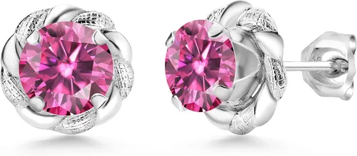 Miniatura 322 de Gem Stone King Aretes de plata de ley 925 de 0.236 in con piedra natal redonda para mujer