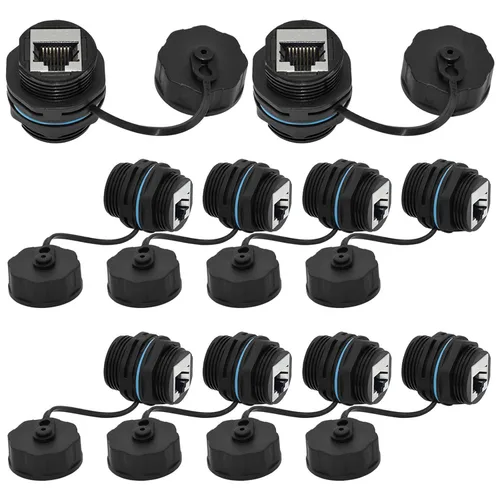 Miniatura 10 de 5 unids Panel de montaje blindado RJ45 impermeable Cat5/5e/6 8P8C conector Ethernet LAN Cable adaptador de doble cabeza con impermeable/tapa