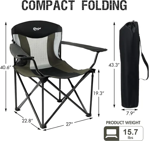 Miniatura 3 de PORTAL Silla plegable grande y alta de gran tamaño, portátil, resistente, plegable, XXL, para acampar al aire libre o adultos, soporta hasta 600