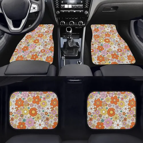 Miniatura 2 de Tapete de piso de automóvil con diseño floral de margaritas hippie abstractas, almohadillas antideslizantes, accesorios de automóvil para mujeres