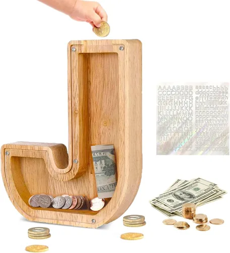 Miniatura 23 de Alcancía de Madera Personalizada con Letras del Alfabeto, Banco de Monedas con Letras del Alfabeto para Niños, Niñas y Bebés, Tamaño Grande, 26