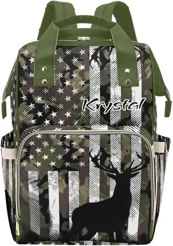 Miniatura 20 de XOZOTY Antler Man Woodland - Bolsas de pañales de camuflaje con nombre impermeable para mamá, mochila de lactancia, bolsas de bebé, regalos