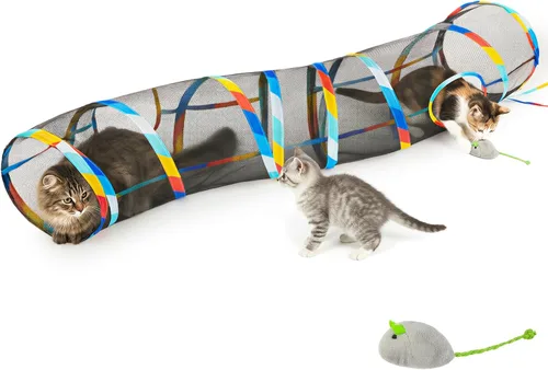Miniatura 11 de Glittme Túnel para gatos, túneles para gatos de interior, cueva de gatos en forma de S con juguetes para gatos, tubos plegables para gatos y túneles