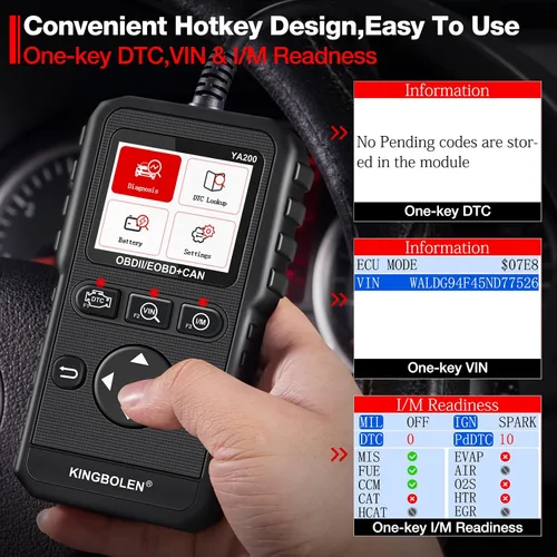 Miniatura 6 de KINGBOLEN YA200 - Escáner OBD2, Lector de Código OBD2 para Auto, Luz de Comprobación del Motor, Escáner de Auto OBDII con Funciones Completas
