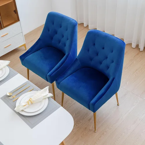 Miniatura 20 de Juego de 2 sillas de comedor modernas, sillas de comedor tapizadas de mediados de siglo, sillas de comedor de terciopelo con patas doradas para Negro