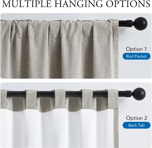 Miniatura 2 de Beauoop Cortinas de lino 100% opacas de 96 pulgadas de largo, 2 paneles para dormitorio, sala de estar, gris pardo con parte trasera blanca