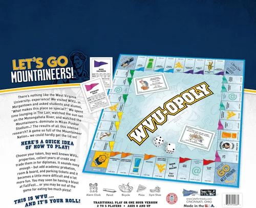 Miniatura 5 de Late for the Sky West Virginia-Opoly Juego de mesa – WVU Campus Edition, juego de estrategia familiar para 2-6 jugadores, fichas de College Tokens
