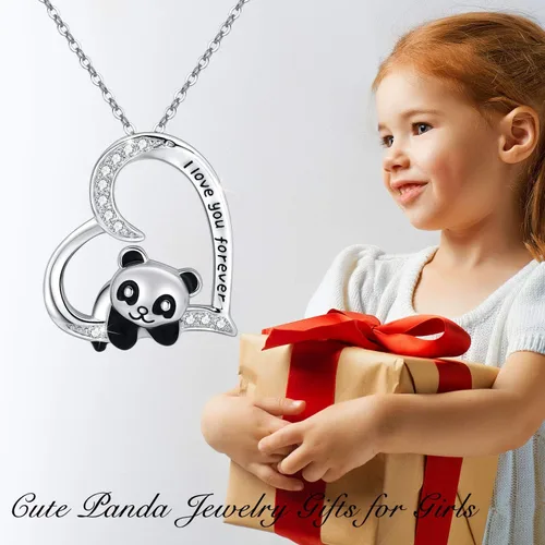 Miniatura 6 de JUSTKIDSTOY Collar de panda regalo para el día de la madre plata de ley 925 lindo colgante de corazón de animal joyería I Love You Forever