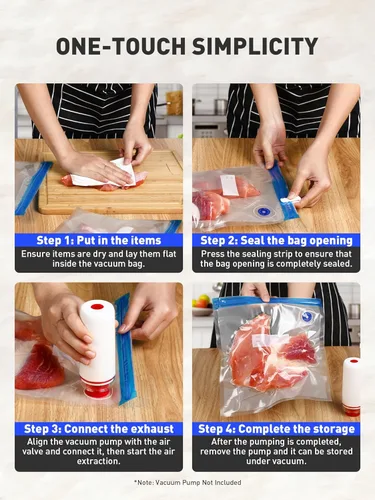 Miniatura 7 de 30 bolsas selladoras al vacío reutilizables para alimentos, bolsas de almacenamiento al vacío de 3 tamaños con clips de sellado y diseño a prueba